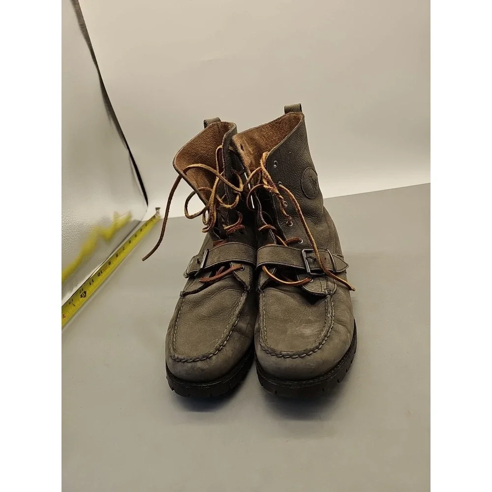 Polo Ralph Lauren Ranger Buckle Boots‎ Mens Grey/Olive Nubuck Leather Sz 10.5 D